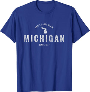 Michigan T Shirt Vintage Sports Design Retro MI T-Shirt - T-Shirt | Royal