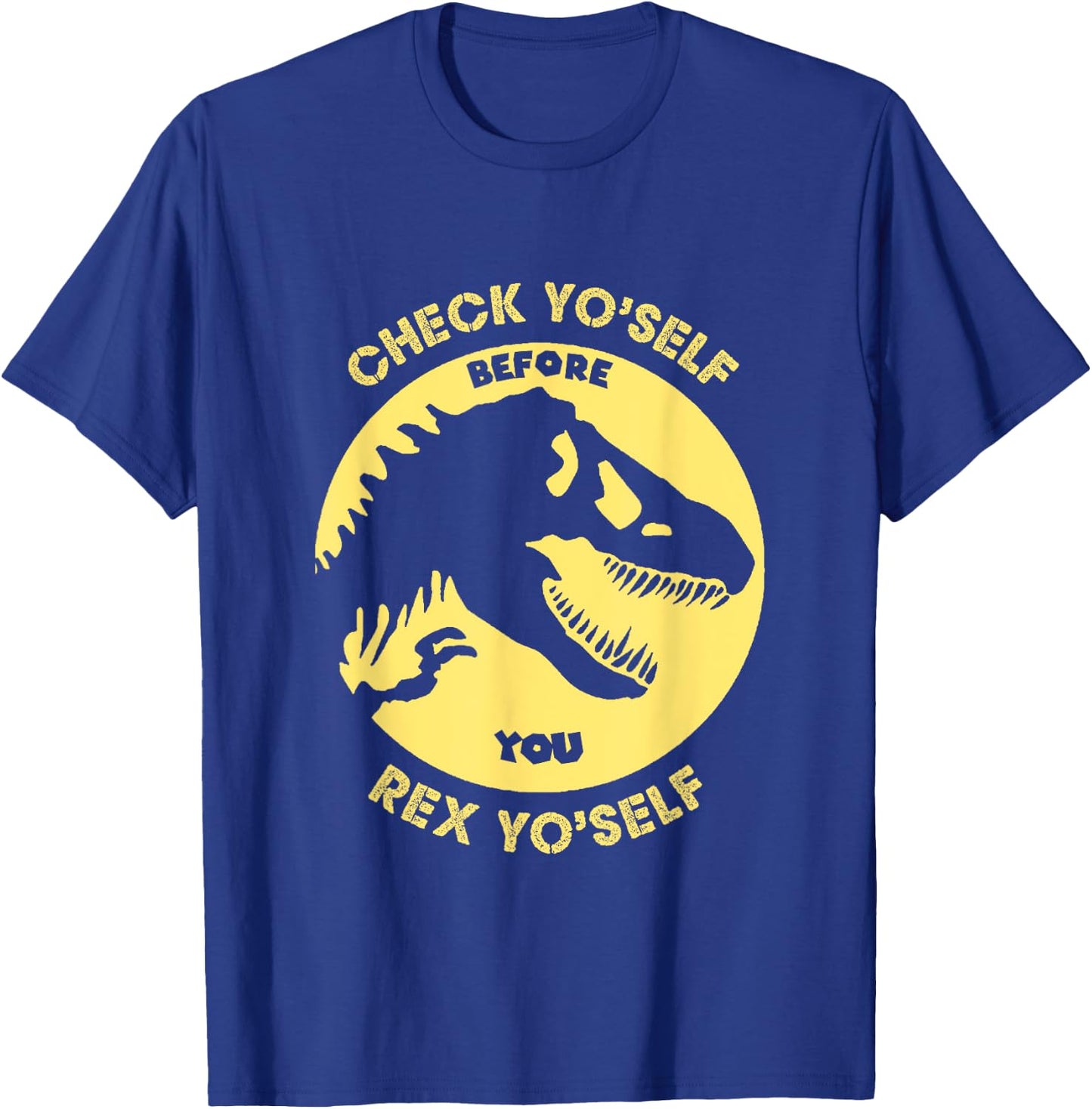 Check Yo'Self Before You Rex Yo'Self Funny Dinosaur T-Shirt - T-Shirt | Royal