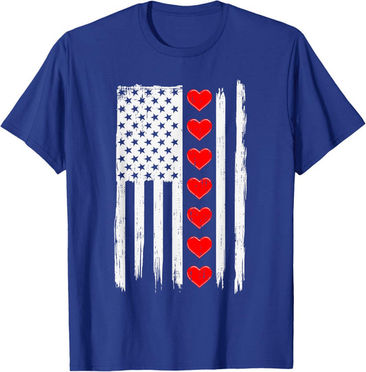 Valentines Day USA American Flag Hearts For Boys Kids T-Shirt - T-Shirt | Royal
