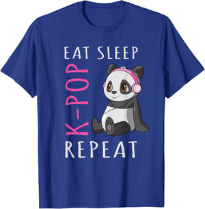Eat Sleep K-Pop Repeat Kawaii Panda T-Shirt - T-Shirt | Royal