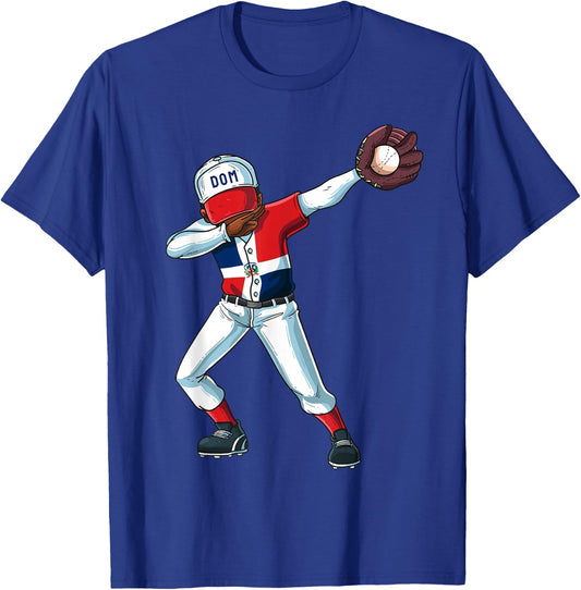 Baseball Dabbing Dominican Republic Player Catcher Pitcher T-Shirt - T-Shirt | Royal