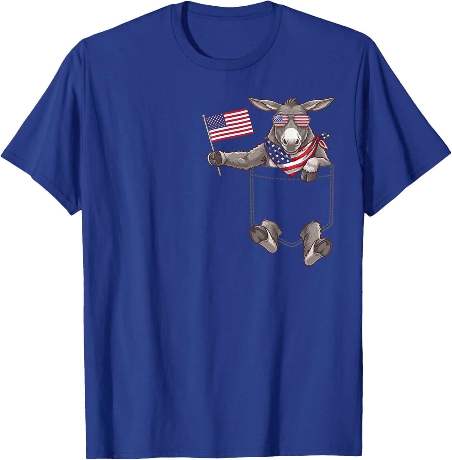 Donkey Pocket Patriotic American Flag 4th of July USA T-Shirt - T-Shirt | Royal