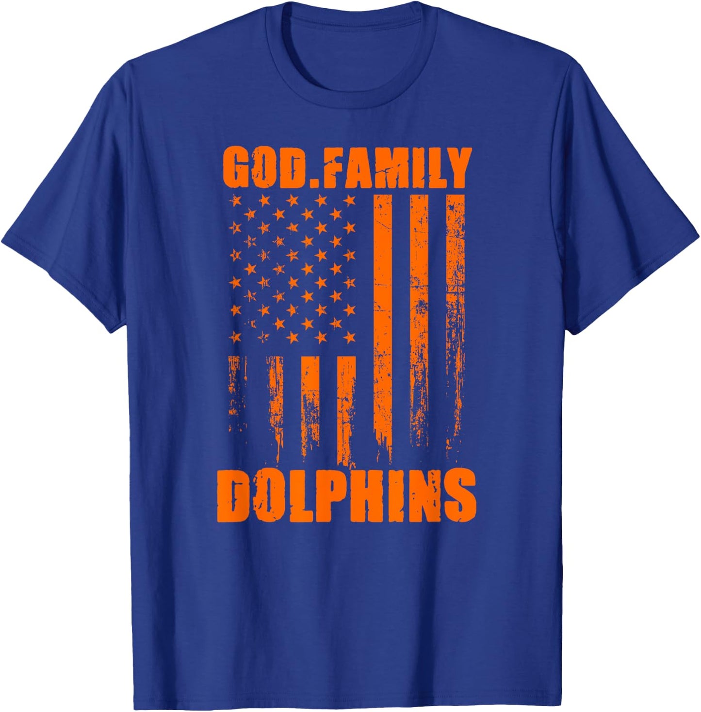 Mosley Dolphins God. Family. Vintage USA Flag T-Shirt - T-Shirt | Royal