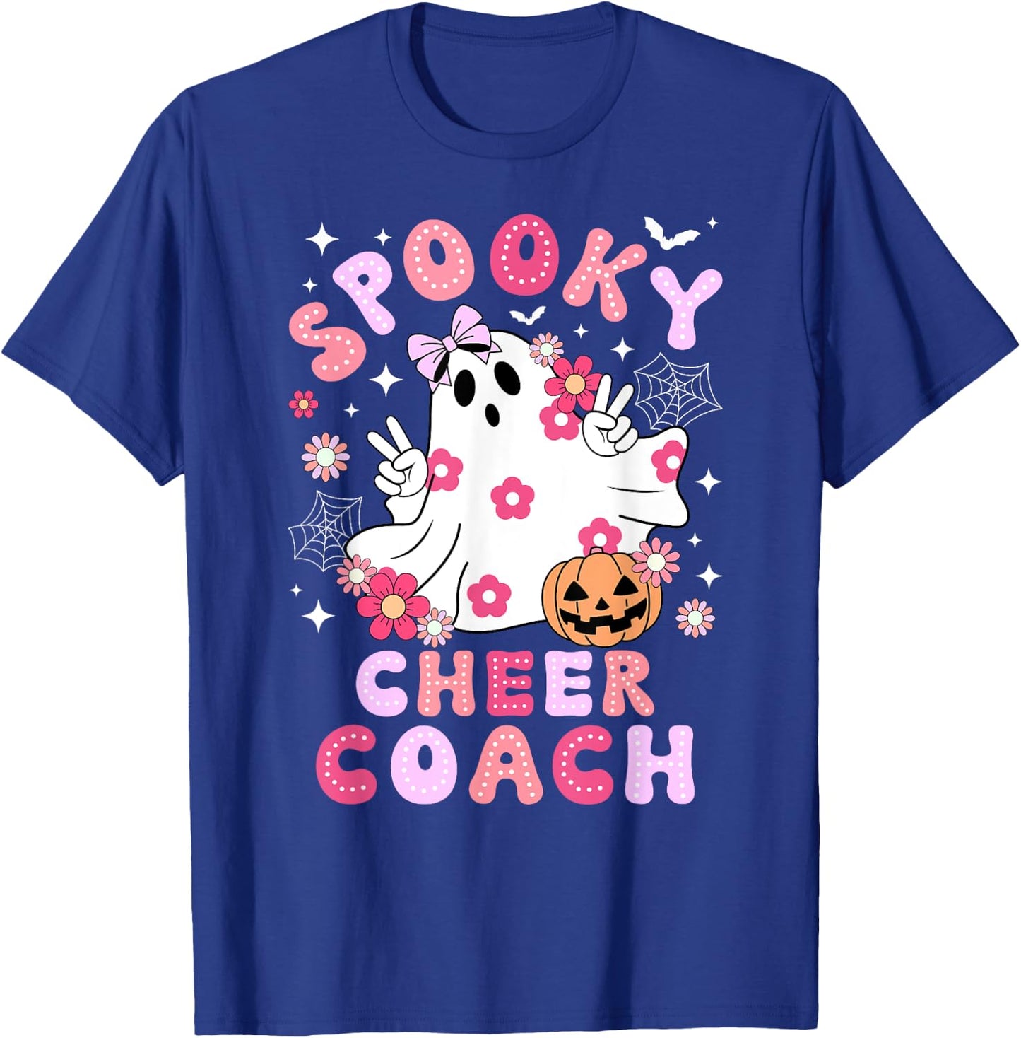 Spooky Cheer Coach Halloween Cheerleading Coach Groovy T-Shirt - T-Shirt | Royal