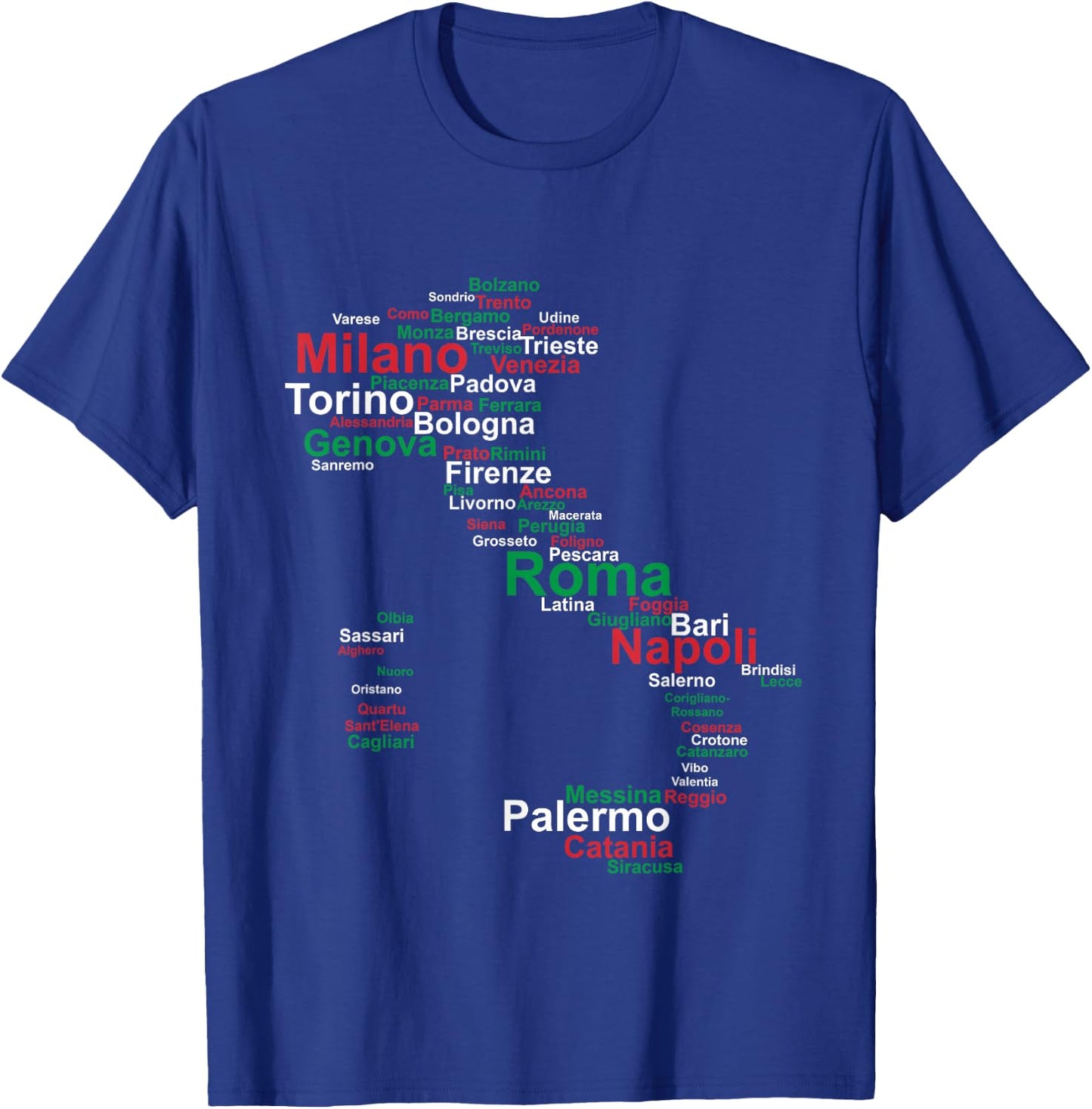 Italy Map Silhouette Flag Towns Cities Rome Travel Europe T-Shirt - T-Shirt | Royal