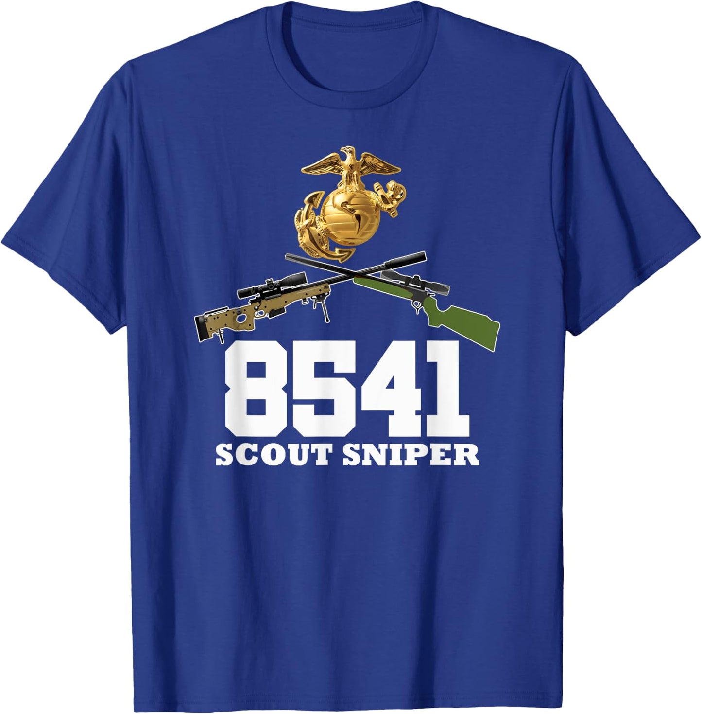 Eagle Globe Anchor 8541 MOS Sniper One Shot One Kill T shirt T-Shirt - T-Shirt | Royal