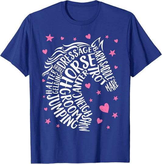 Horse Typography Word Art Equestrian Girls Horseback Riding T-Shirt - T-Shirt | Royal