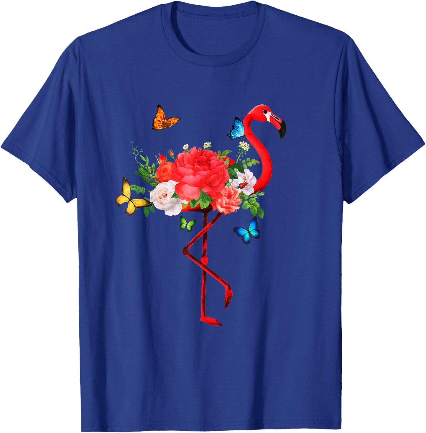 Flamingo Flowers Butterflies Summer Flamingos T-Shirt - T-Shirt | Royal