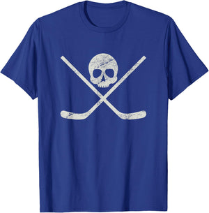 Distressed Ice Hockey Goon Pirate Skull Sticks T-Shirt - T-Shirt | Royal