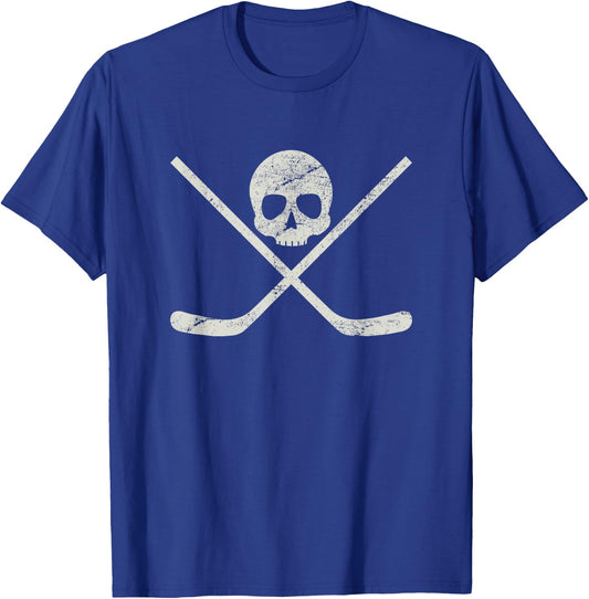 Distressed Ice Hockey Goon Pirate Skull Sticks T-Shirt - T-Shirt | Royal