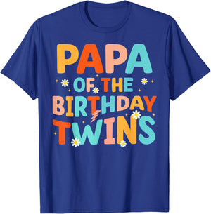 Papa Of The Birthday Twins Kids Party Retro Bday T-Shirt - T-Shirt | Royal