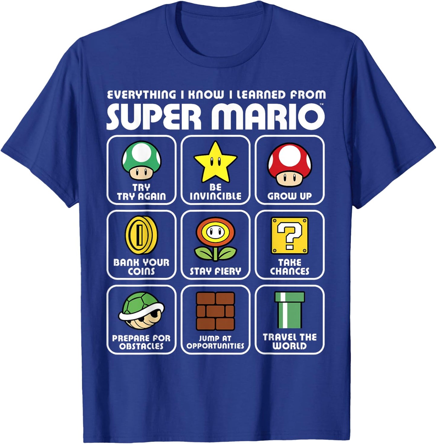 Nintendo Super Mario Life Lessons Icons Graphic T-Shirt - T-Shirt | Royal