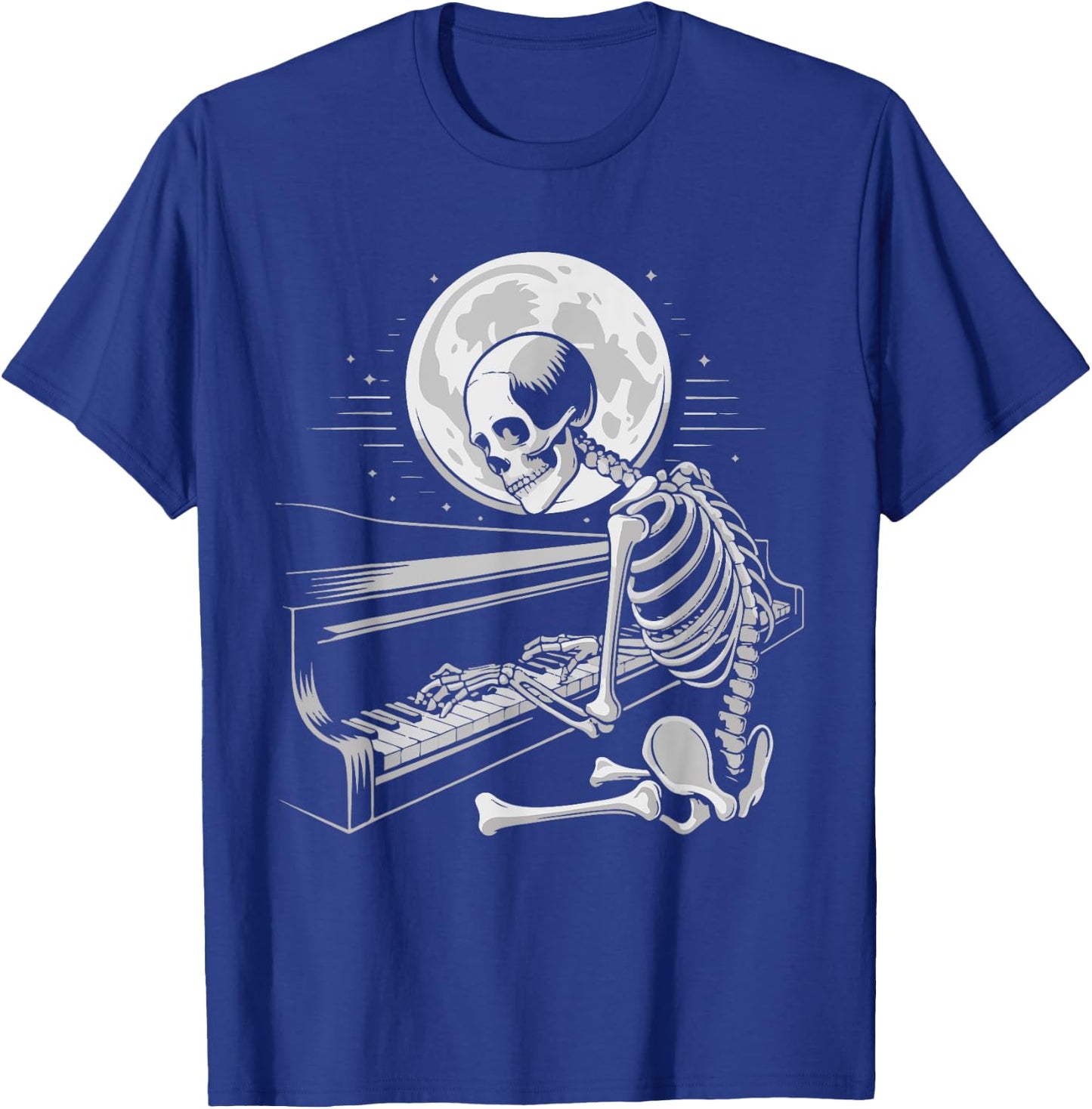Skeleton Playing Piano Moon Halloween Pianist T-Shirt - T-Shirt | Royal