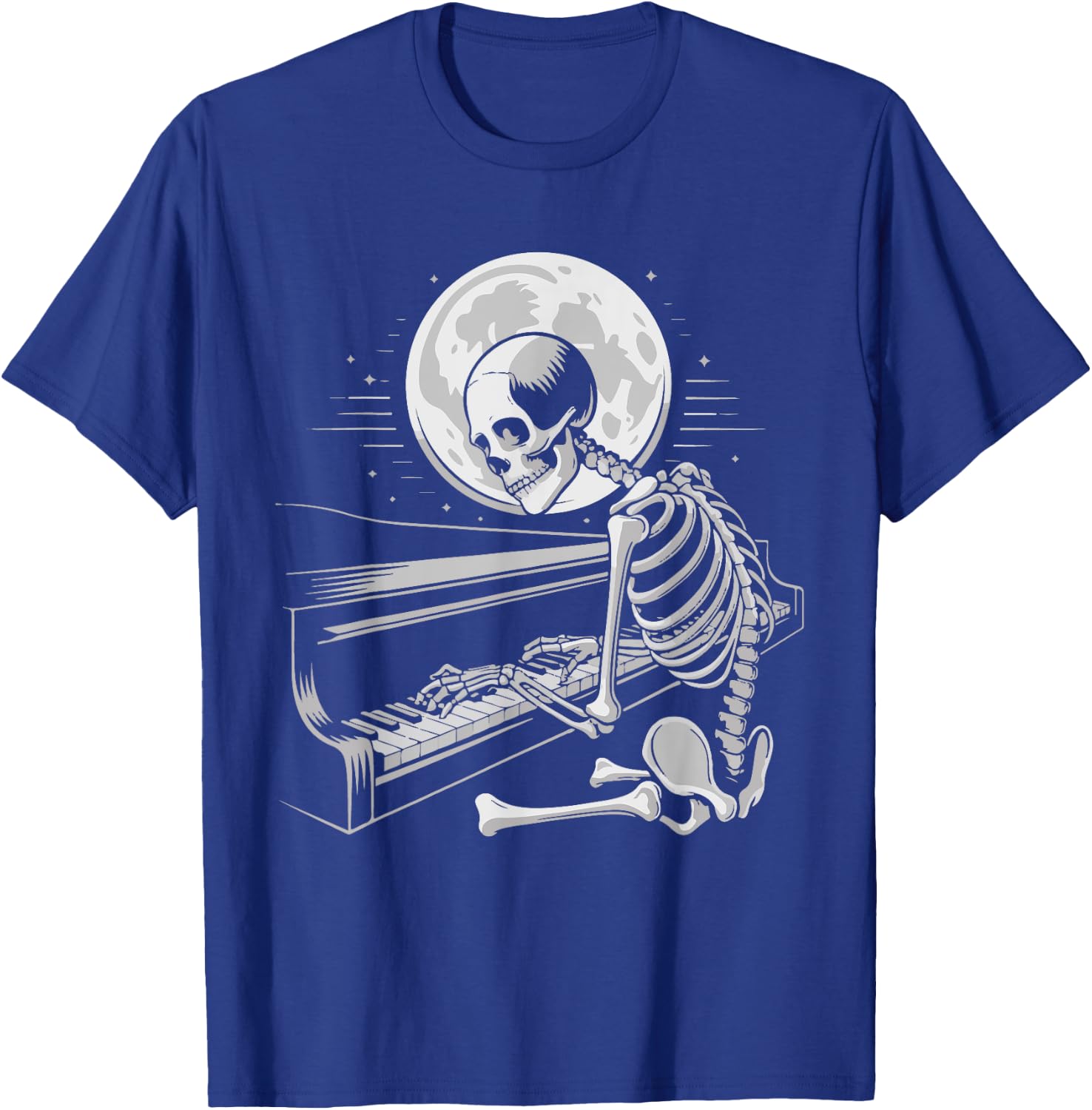 Skeleton Playing Piano Moon Halloween Pianist T-Shirt - T-Shirt | Royal