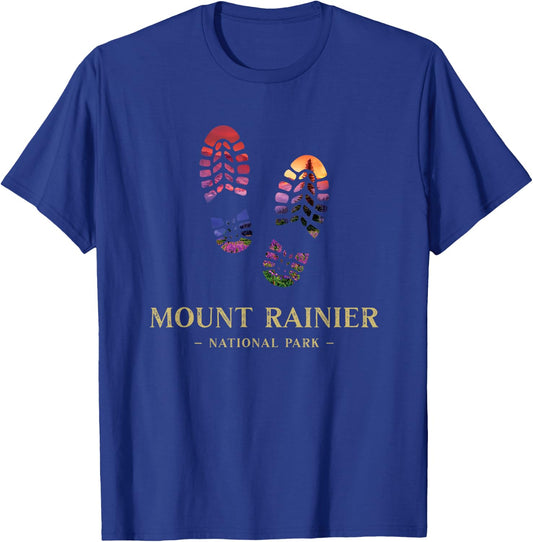 Mount Rainier National Park Washingtion Hiking Boot Print T-Shirt - T-Shirt | Royal