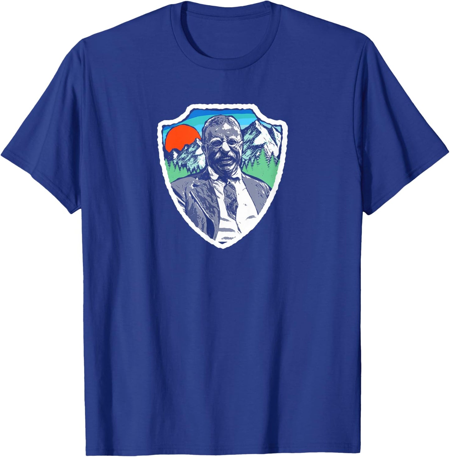 Symbiosis Supply Co. Retro Teddy Roosevelt Vintage Nature - Men's Adults Grey Graphic Short Sleeve Classic Fit Pull On - S T-Shirt - T-Shirt | Royal