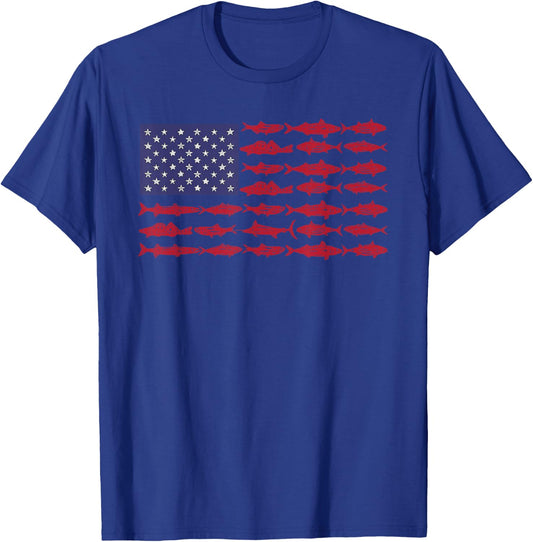 Vintage USA Fish American Flag Shirt Fishing Gifts ABS001 T-Shirt - T-Shirt | Royal