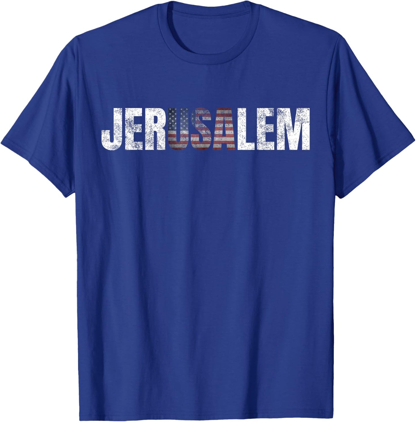 Distressed Jerusalem Jewish Israeli Gift American Flag T-Shirt - T-Shirt | Royal