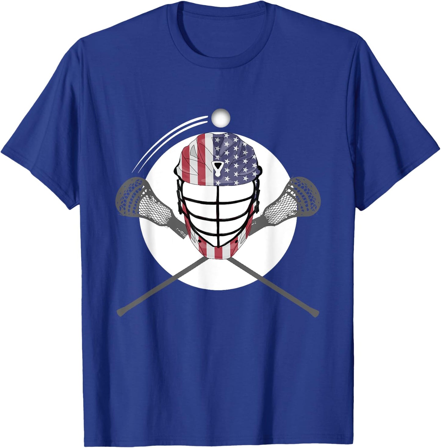 Lacrosse Helmet and Sticks, American Flag Lax Helmet T-Shirt - T-Shirt | Royal
