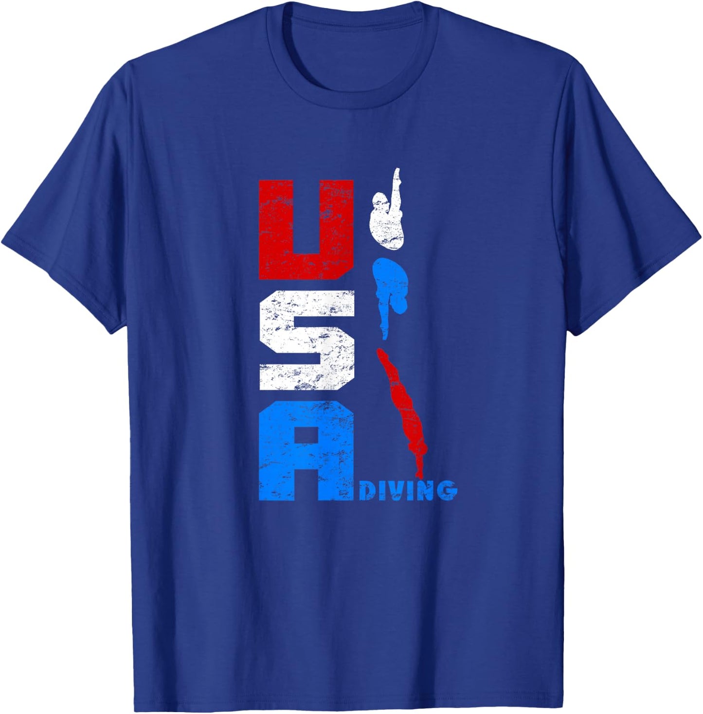 Vintage USA Diving Swimming American Red White and Blue T-Shirt - T-Shirt | Royal