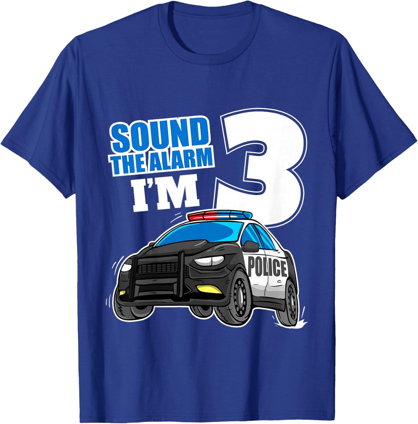 Kids Police Car 3rd Birthday Boy 3 Cop Policeman Officer Three T-Shirt - T-Shirt | Royal