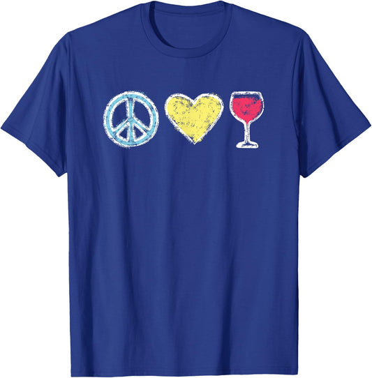Peace Love Wine - Cute for Wine Lovers T-Shirt - T-Shirt | Royal