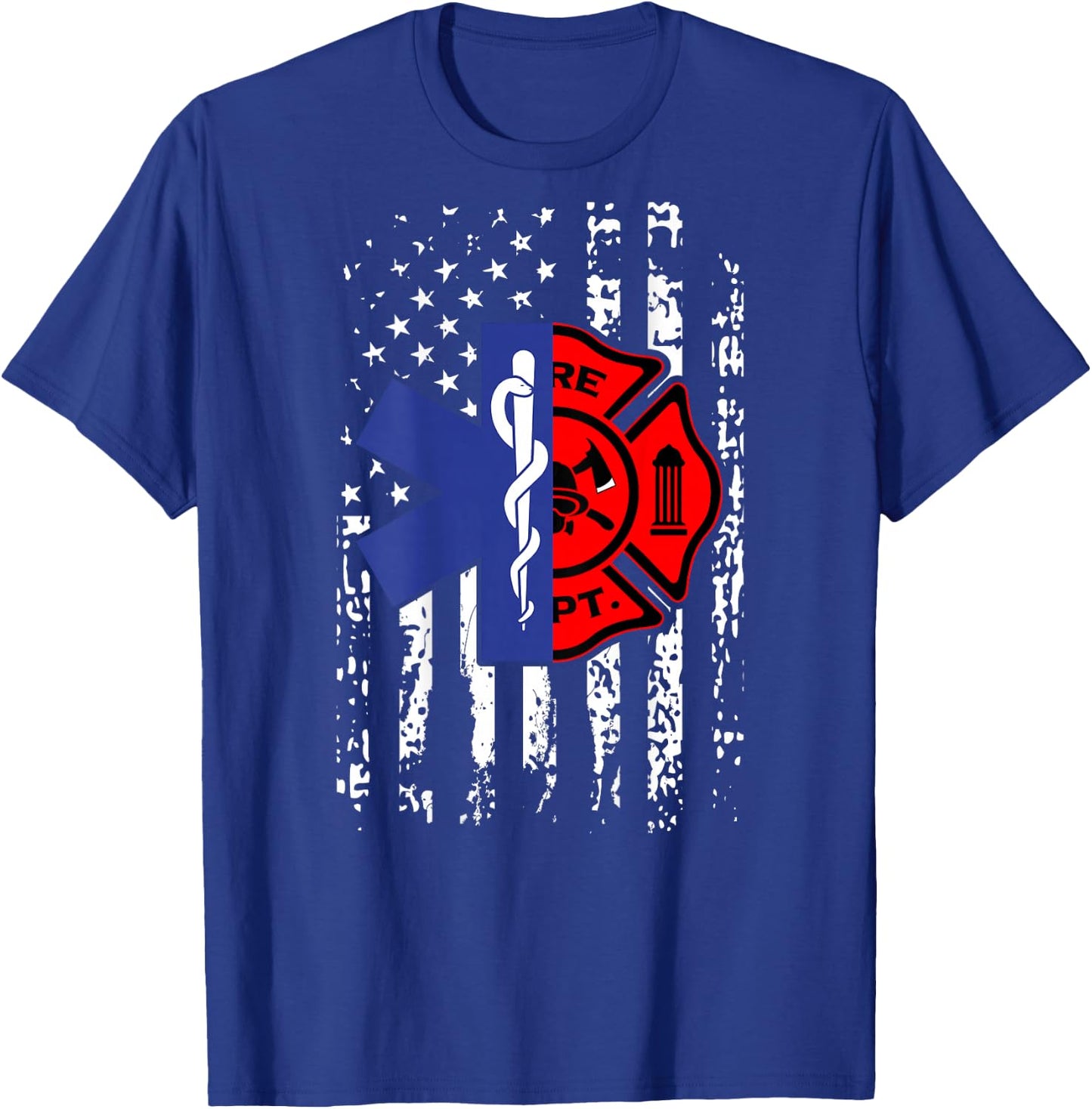 EMT Firefighter Shirt Firefighter American Flag Back Print Women Girls Kids Men T-Shirt - T-Shirt | Royal
