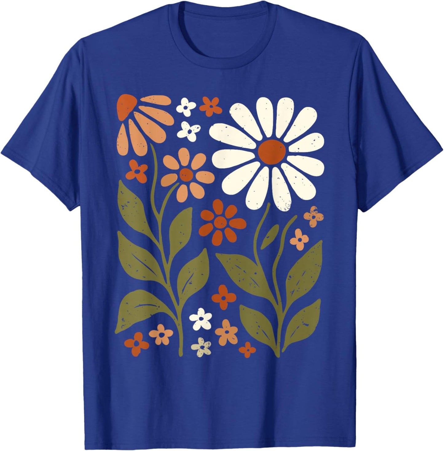 Retro Wildflowers Flowers Pattern Summer Spring Boho Vintage T-Shirt - T-Shirt | Royal