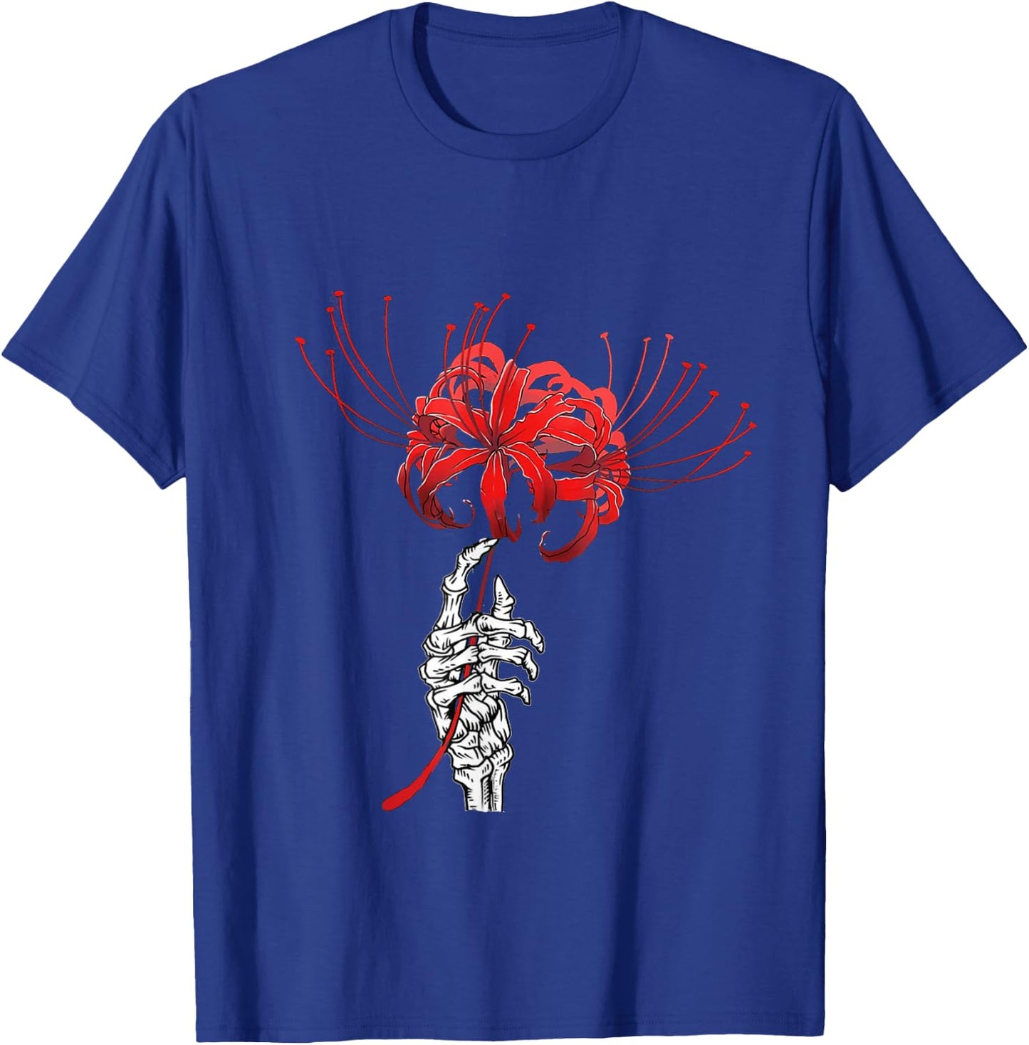 Skeleton Hand Holding Red Spider Lily Aesthetic Red Flower T-Shirt - T-Shirt | Royal