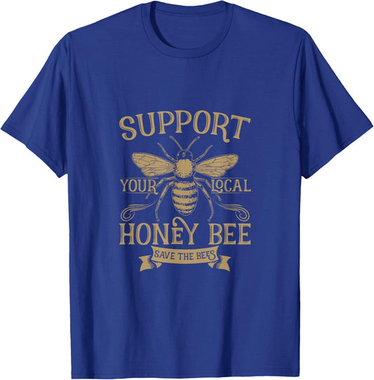 Save the Bees" Local Honey Bee Support - Classic Fit, Short Sleeve, Adult, Black T-Shirt - T-Shirt | Royal