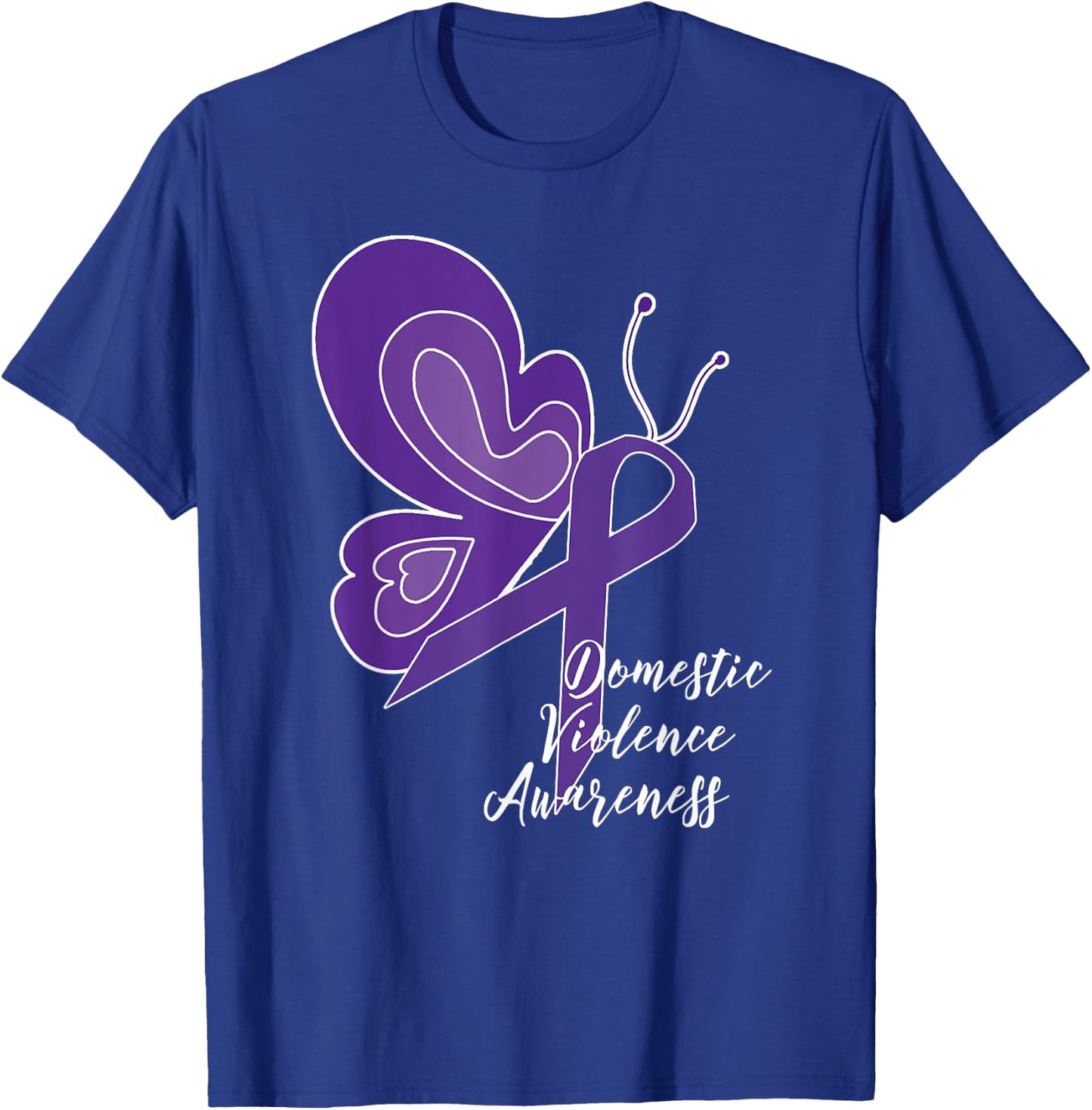 Domestic Violence Awareness Abuse Purple Ribbon Butterfly T-Shirt - T-Shirt | Royal