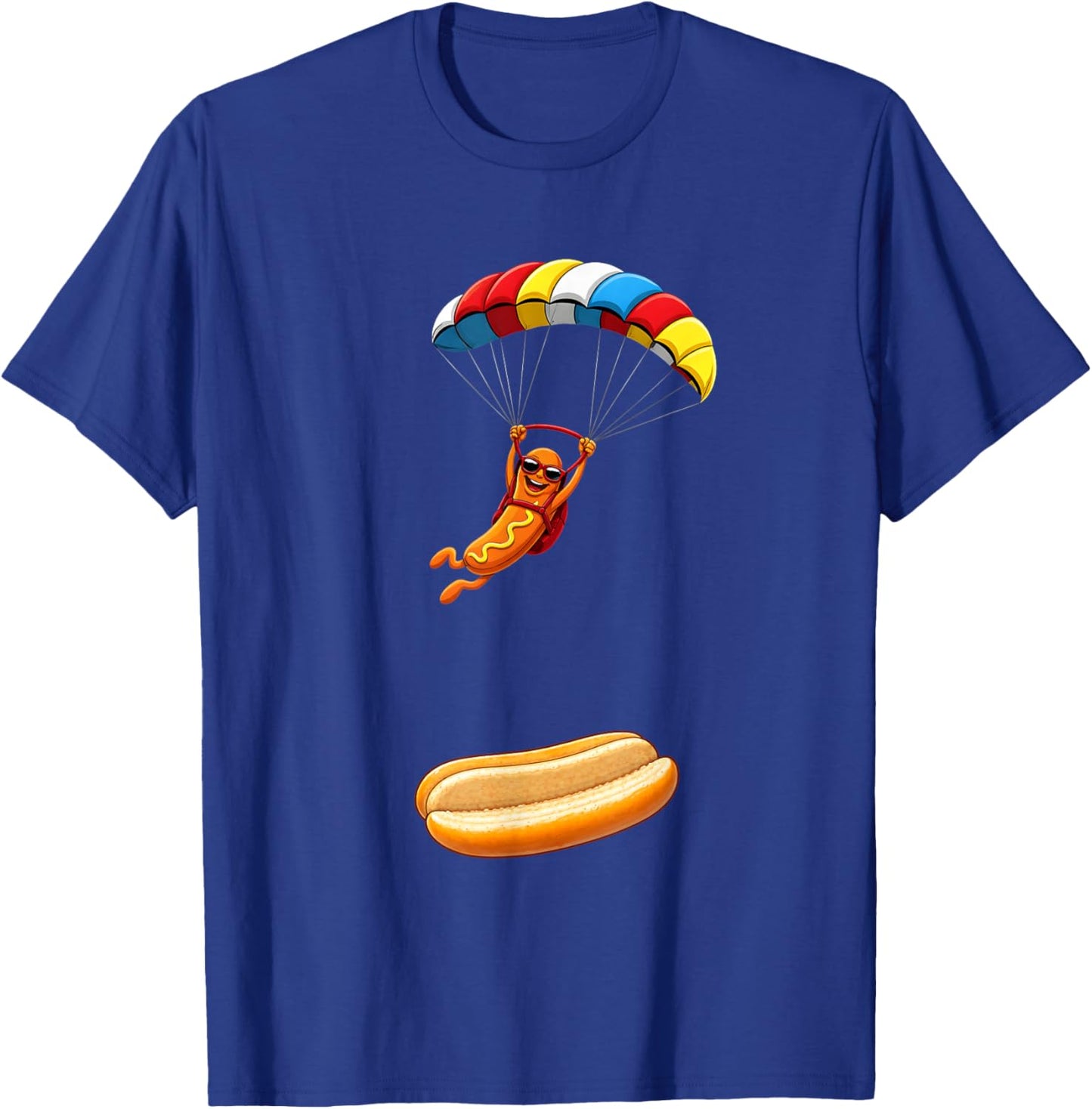 Funny Hot Dog Skydiving Parachute Hotdog Men Women T-Shirt - T-Shirt | Royal