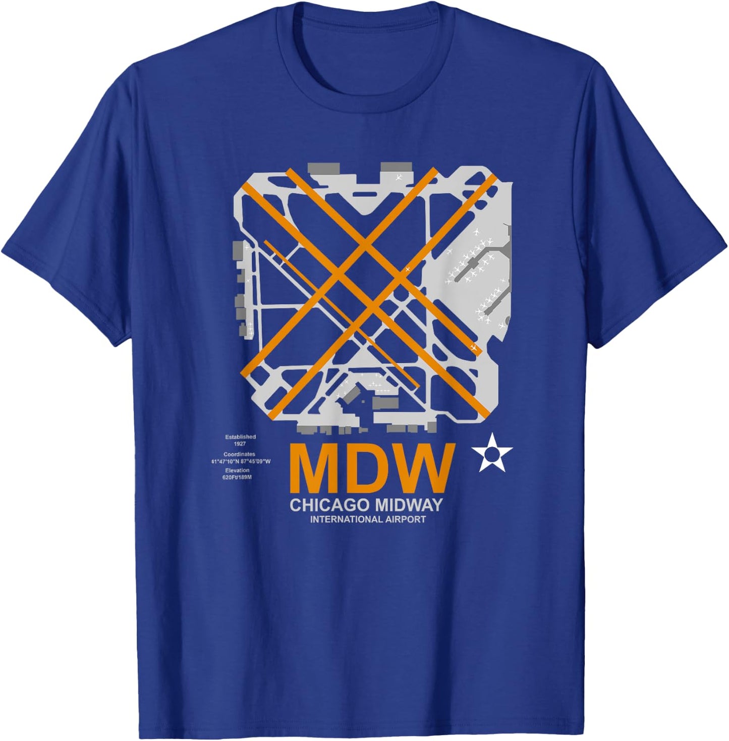 MDW Chicago Midway Airport Layout Pilot T-Shirt - T-Shirt | Royal