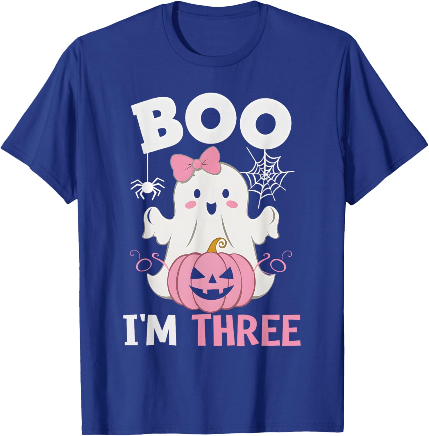 Ghost Boo I'm Three Year 3rd Birthday Girls Halloween Groovy T-Shirt - T-Shirt | Royal