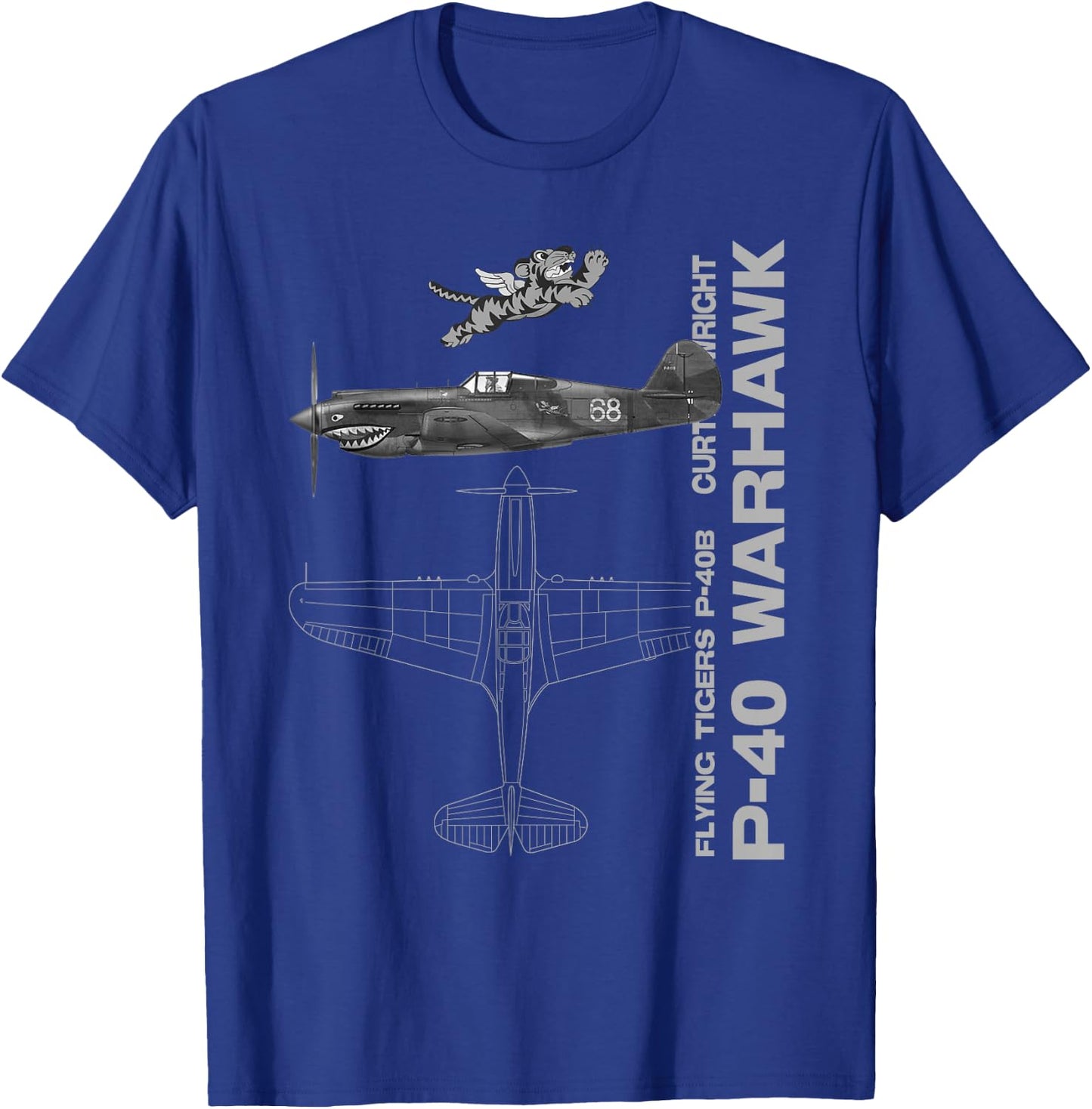P-40 Warhawk WWII Fighter Airplane Profile T-Shirt - T-Shirt | Royal
