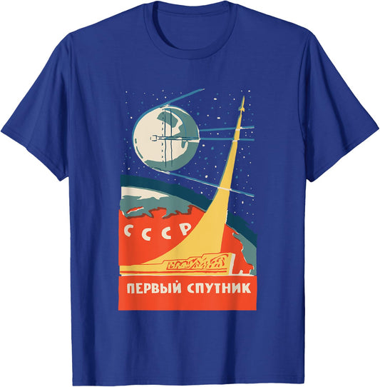 Sputnik USSR Vintage Poster Communist USSR Space T-Shirt - T-Shirt | Royal