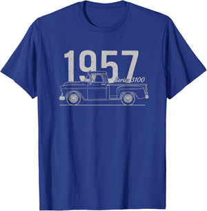 Trucks & Off-Road, 1957 Series 3100 Classic Pickup Outline T-Shirt - T-Shirt | Royal