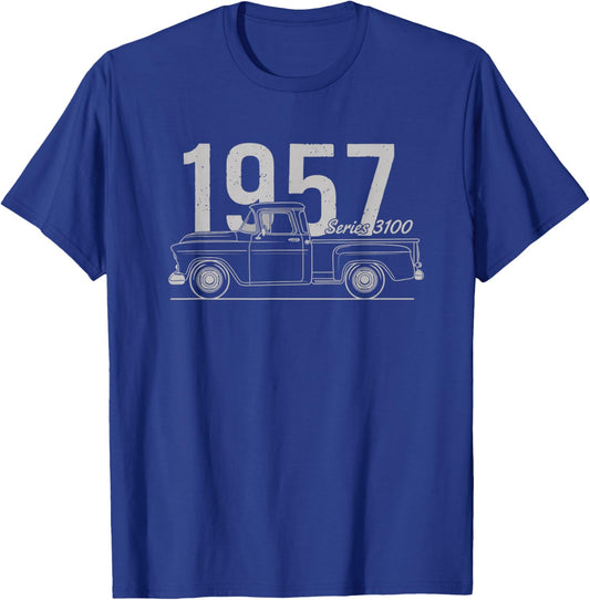 Trucks & Off-Road, 1957 Series 3100 Classic Pickup Outline T-Shirt - T-Shirt | Royal