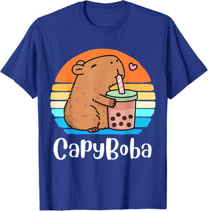 Funny Capybara Capyboba Bubble Tea Boba Tea Kids Boys Girls T-Shirt - T-Shirt | Royal