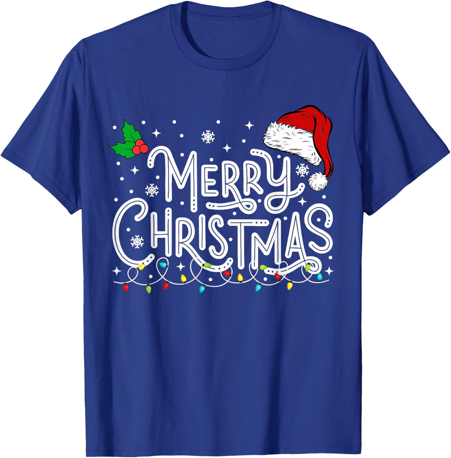 Merry Christmas Lights Red Santa Hat Xmas Family Men Women T-Shirt - T-Shirt | Royal