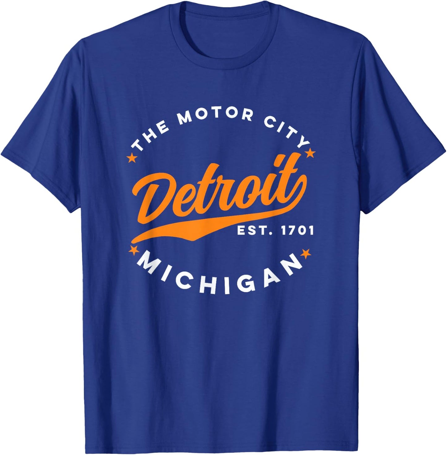 Vintage Detroit Motor City Michigan Orange Text T-Shirt - T-Shirt | Royal