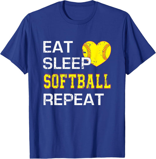 Funny Softball Eat Sleep Softball Repeat for Girls Softball T-Shirt - T-Shirt | Royal