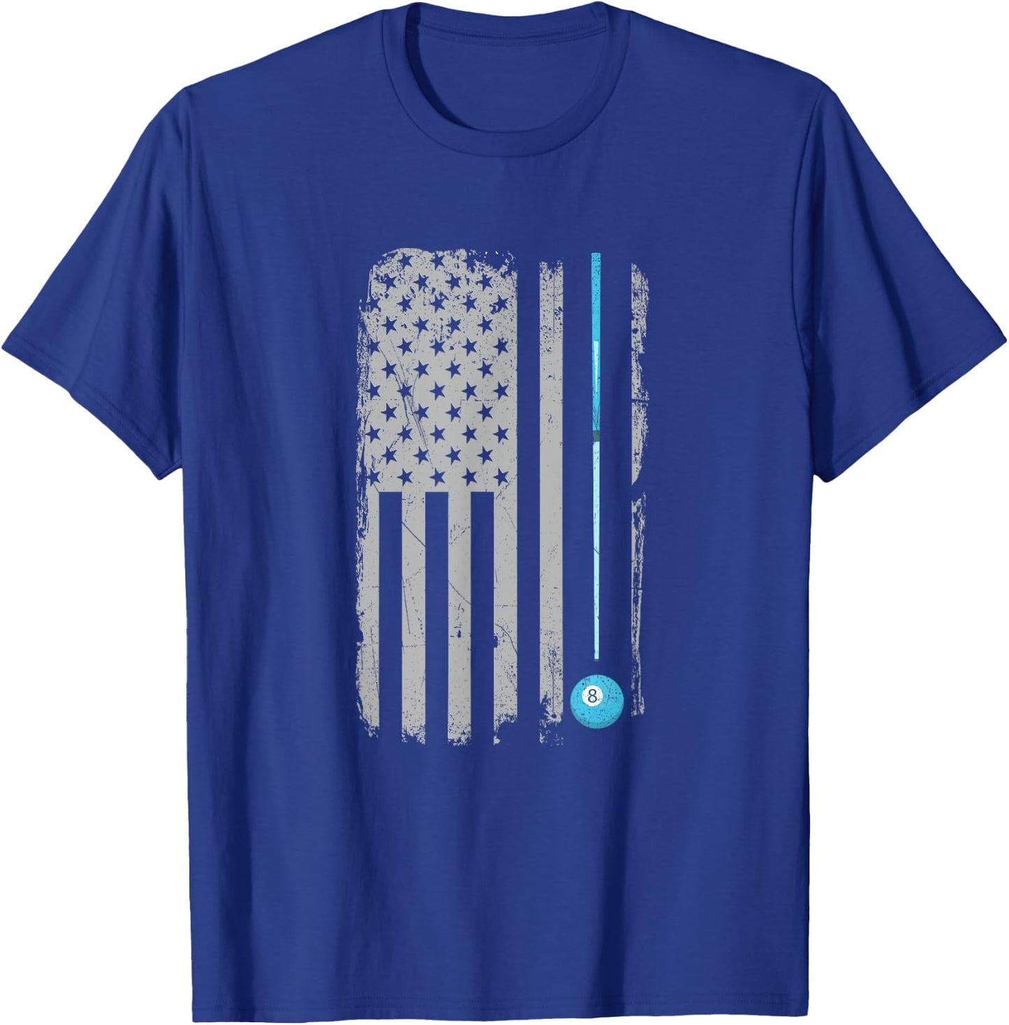 Pool Stick Billiards 8 Ball Vintage USA American Flag T-Shirt - T-Shirt | Royal