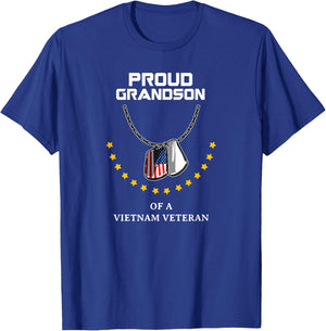 Proud Grandson Of A Vietnam Veteran Cool Army Soldier Gift T-Shirt - T-Shirt | Royal