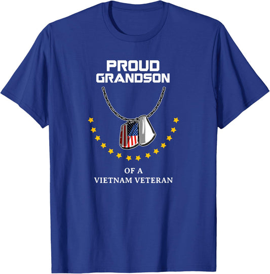 Proud Grandson Of A Vietnam Veteran Cool Army Soldier Gift T-Shirt - T-Shirt | Royal