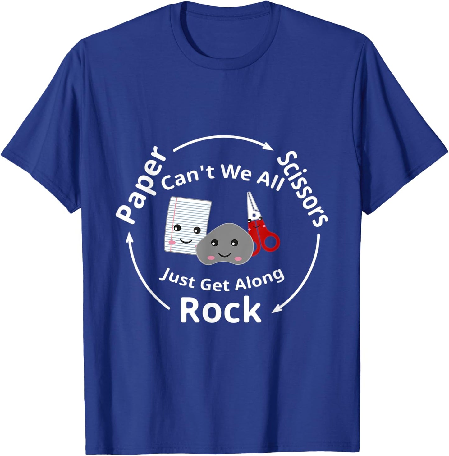 Funny Rock Paper Scissors Can't We All Just Get Along T-Shirt - T-Shirt | Royal
