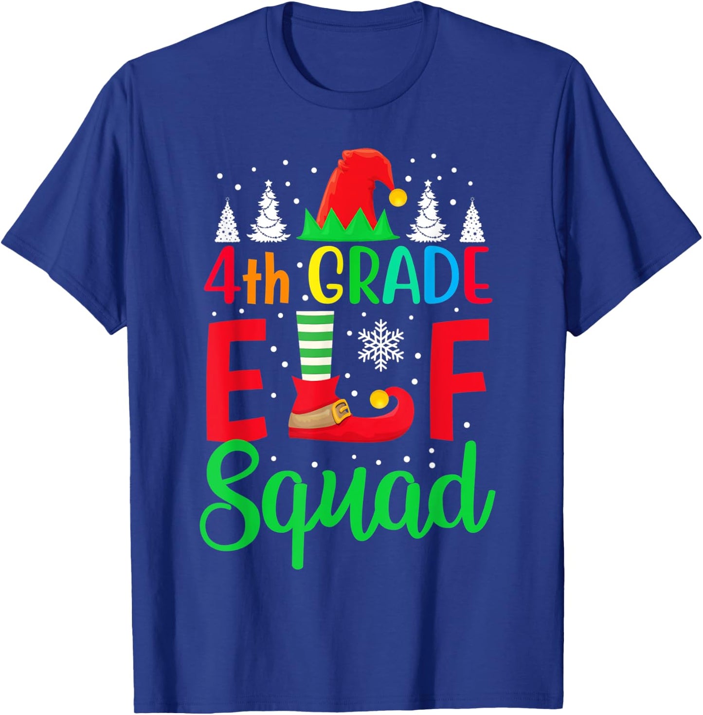 Christmas 4th Grade Pajama Kids Teacher 4th Grade ELF Squad T-Shirt - T-Shirt | Royal