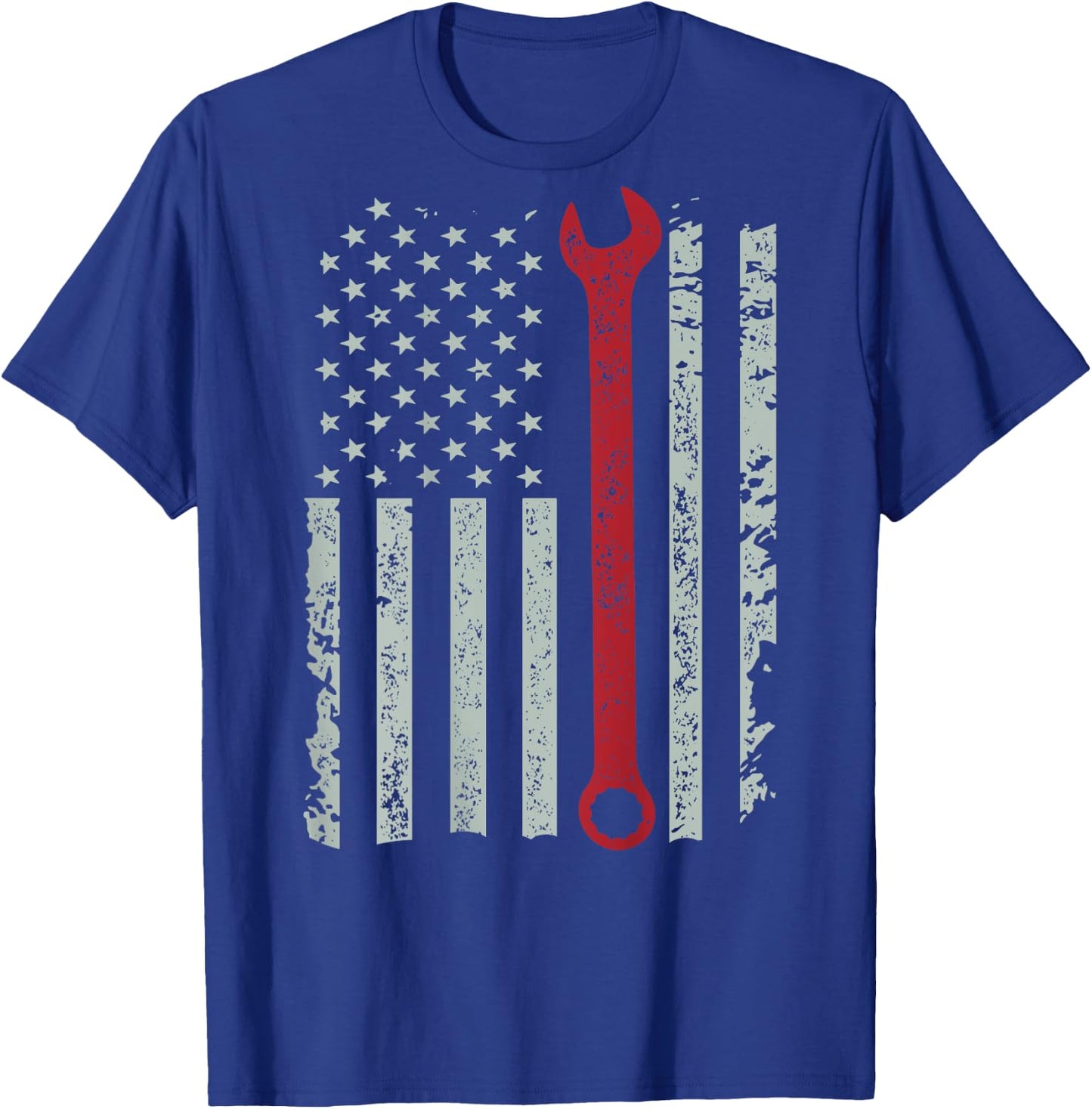 American flag mechanic wrench shirt patriotic design T-Shirt - T-Shirt | Royal