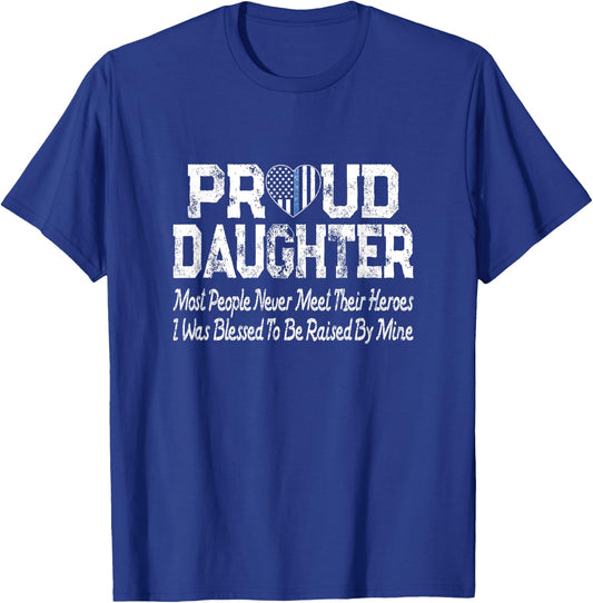 Proud Daughter Thin Blue Line Flag Heart Police Support T-Shirt - T-Shirt | Royal