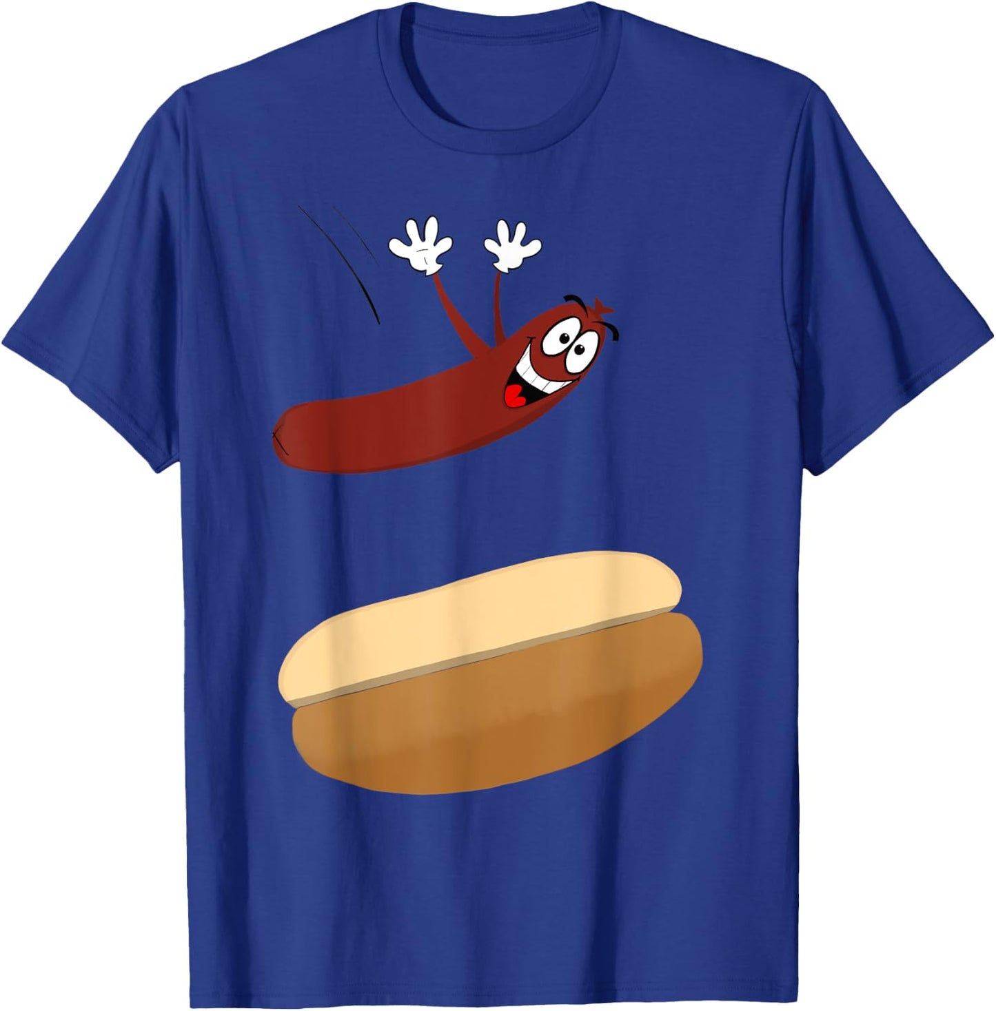 Happy Cartoon Hot Dog Jumping into a Bun T-Shirt - T-Shirt | Royal